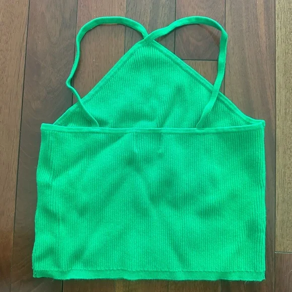 Green Ribbed Knit Halter Top Medium - Picture 4 of 5